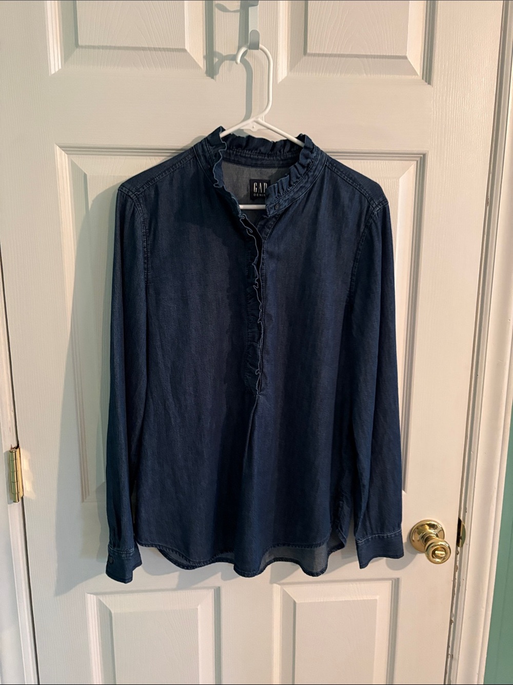 GAP Indigo Ruffle-Trim Henley Blouse